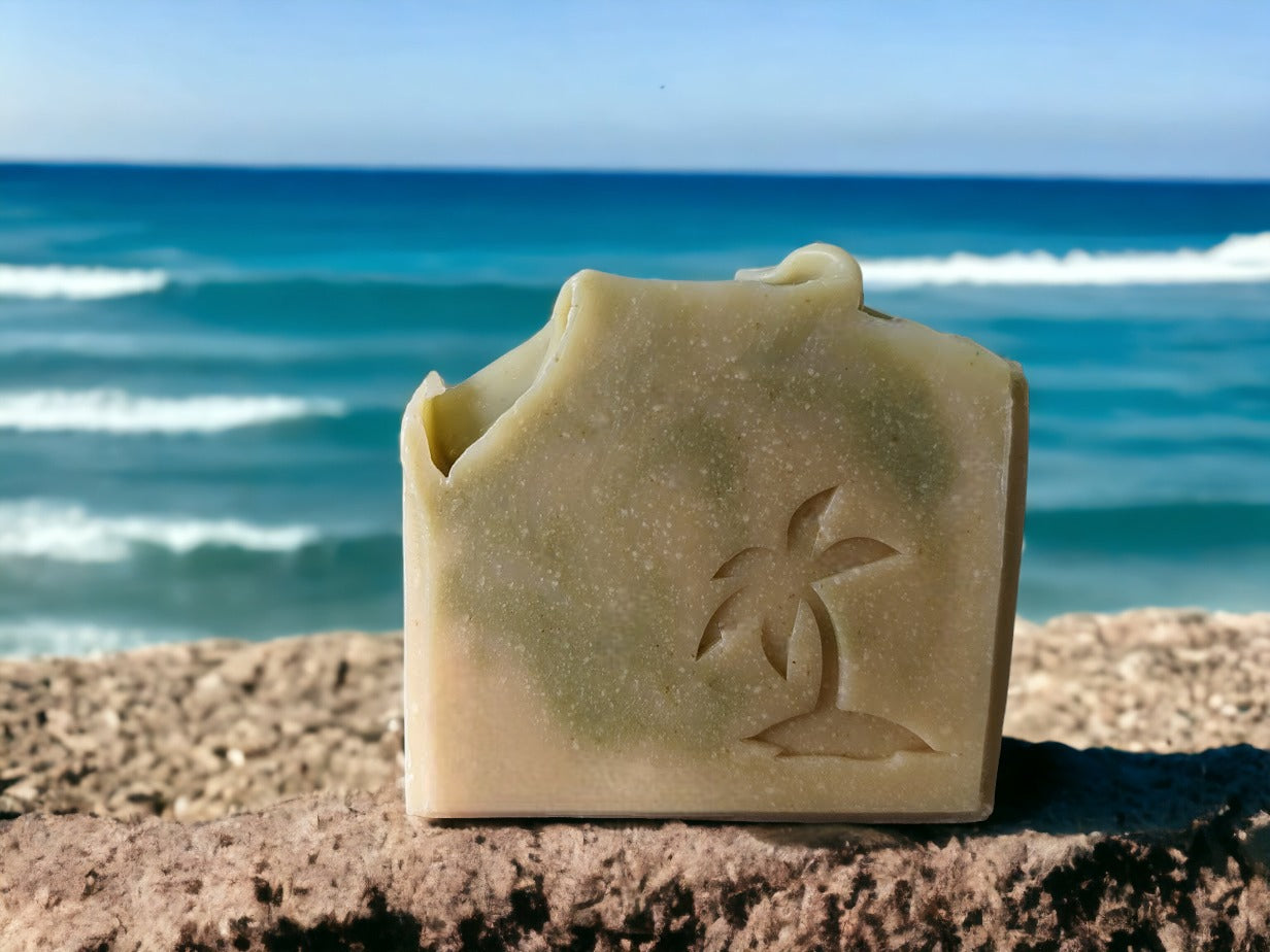 All natural, no fragrances, preservatives, or additives with this all-natural naughty goat soap bar! Naughty Goat's creamy goat milk, Shea butter and hemp oil keep skin healthy and nourished with darker green swirls against a light green background. Loaded with skin loving ingredients your skin will love this soap!