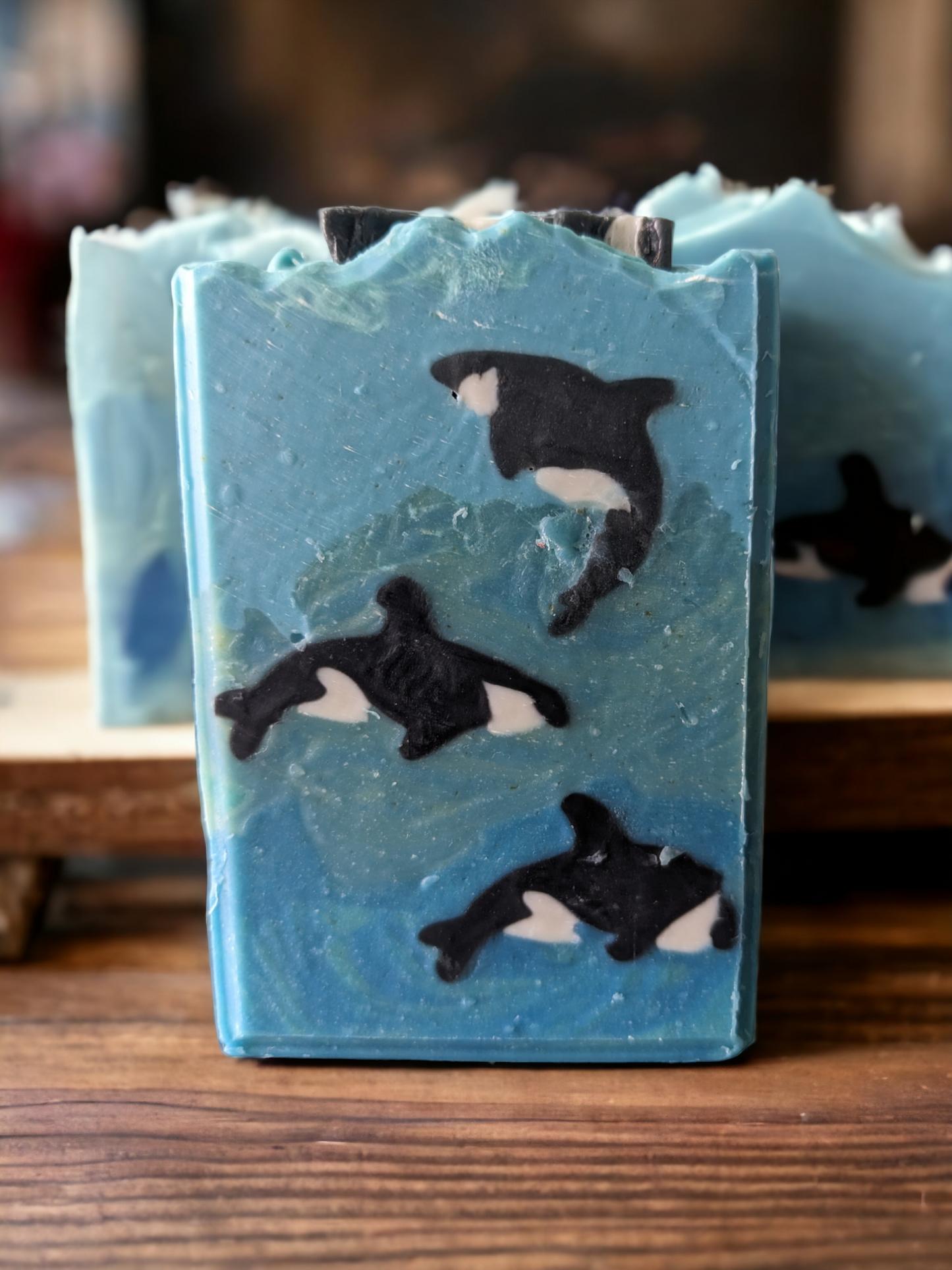 No whale of a tale here – just a luxurious bars soap with lots of lather and invigorating ocean freshness! This one is perfect for gift giving this holiday season. This decorative soap is scented with Abalone & Sea Fragrance oil and features an ocean scene with 3 Orcas - 2 swimming and 1 jumping. Our Orca Odyssey, handcrafted Luxury Soap is all you need to emerge from the shower feeling as fresh as a sea breeze!