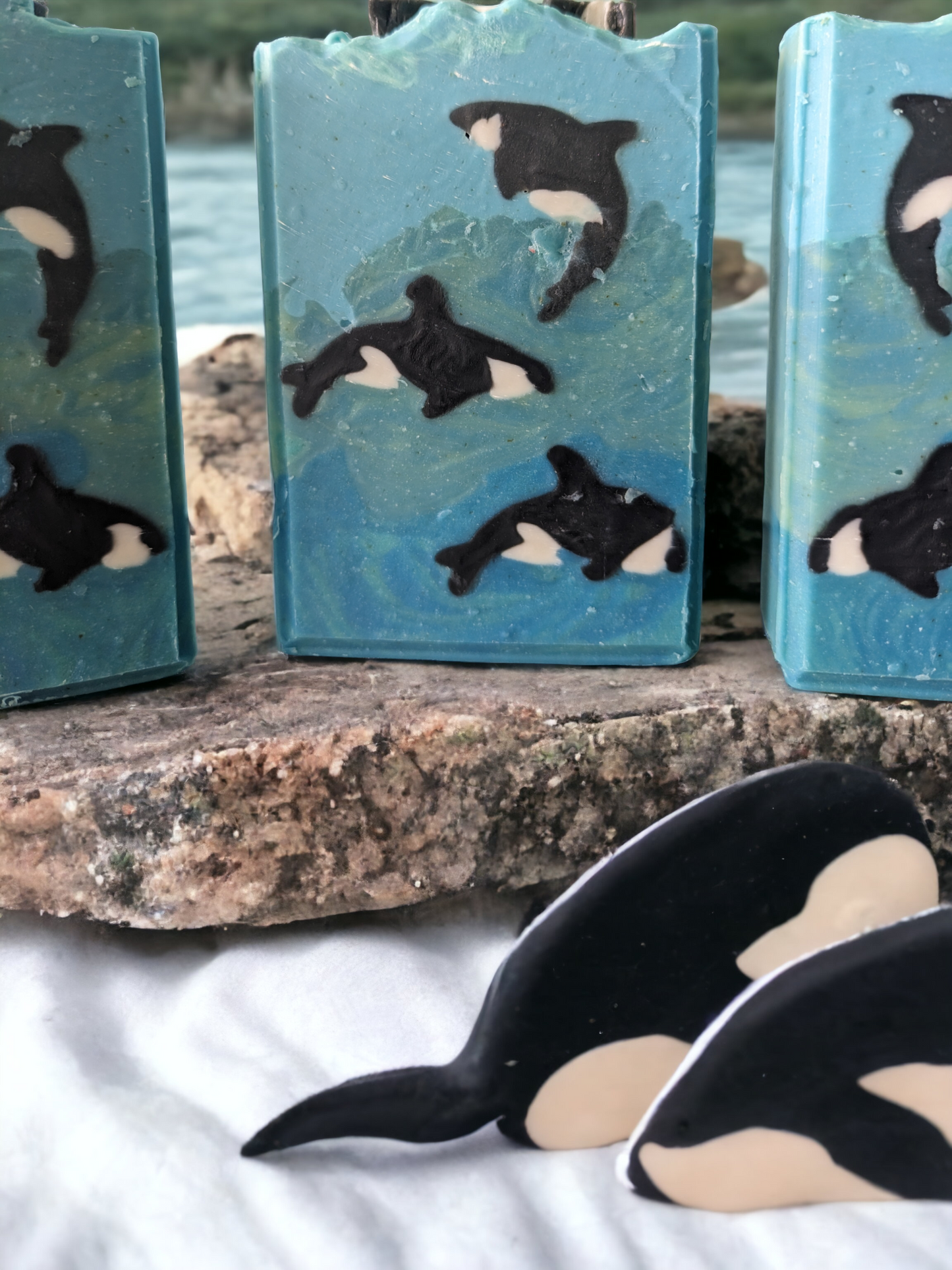 No whale of a tale here – just a luxurious bars soap with lots of lather and invigorating ocean freshness! This decorative soap is scented with Abalone & Sea Fragrance oil and features an ocean scene with 3 Orcas - 2 swimming and 1 jumping. Our Orca Odyssey, handcrafted Luxury Soap is all you need to emerge from the shower feeling as fresh as a sea breeze!