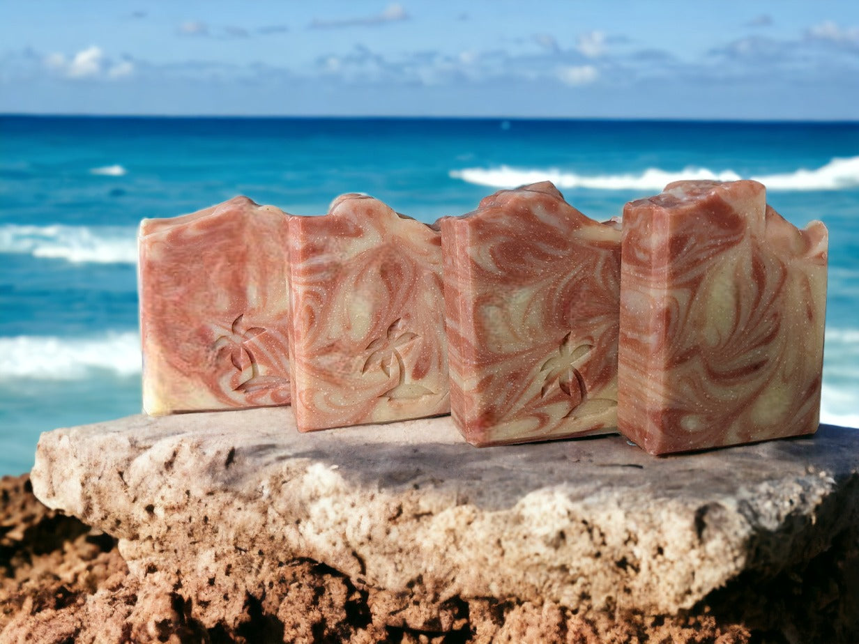 This fragrance free soap is downright divine! Simple swirls colored with natural clays (Kaolin & Rose Clay) give it an extra hint of color, while the stars of the show: Hemp Oil, Cocoa, Shea Butters along with heavy cream & tussah silk give this soap bar a mega-creamy & luxurious feeling on the skin.