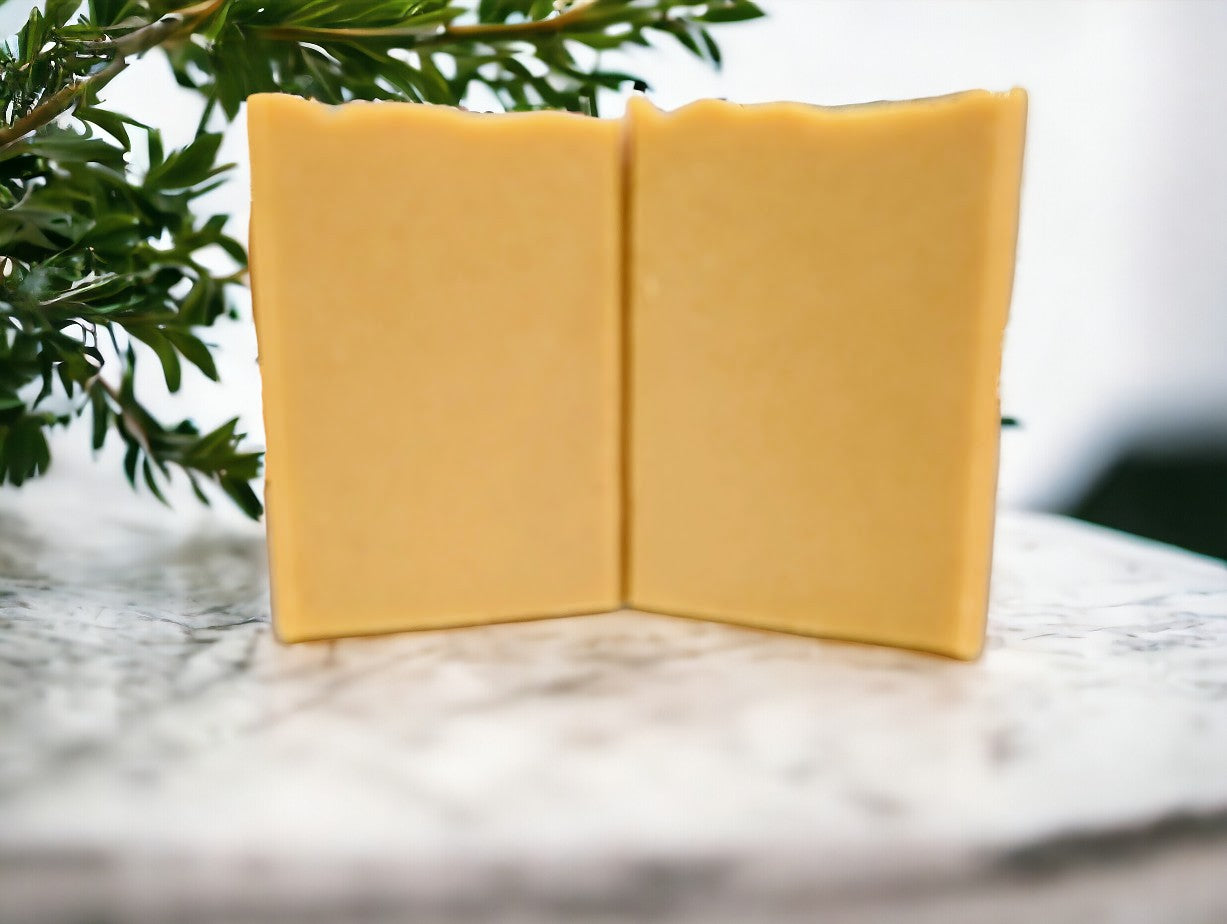 Handmade, good for your skin soap bar for your skin care needs with great lather. Medium yellow in color, scented with Lemon.  Available in 3 Sizes.  Small and Travel soap bars stamped with clown fish, dolphin or sea horse.  Features Avocado Oil, Mango Butter, Colloidal Oats and Kaolin Clay.