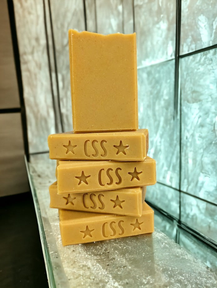 Handmade, gentle and bubbly soap bar for your skin care need. Medium yellow in color, scented with Lemon.  Available in 3 Sizes.  Small and Travel soap bars stamped with clown fish, dolphin or sea horse.  Features Avocado Oil, Mango Butter, Colloidal Oats, Soap Nuts and Kaolin Clay.