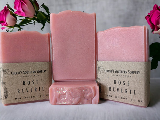 Ballet Slipper Pink in color adorned with 'dew' on top (biodegradable glitter). Rose Goat Milk Soap - 3 sizes including Travel, Guest or Hotel size soap bars - Skin Care Product