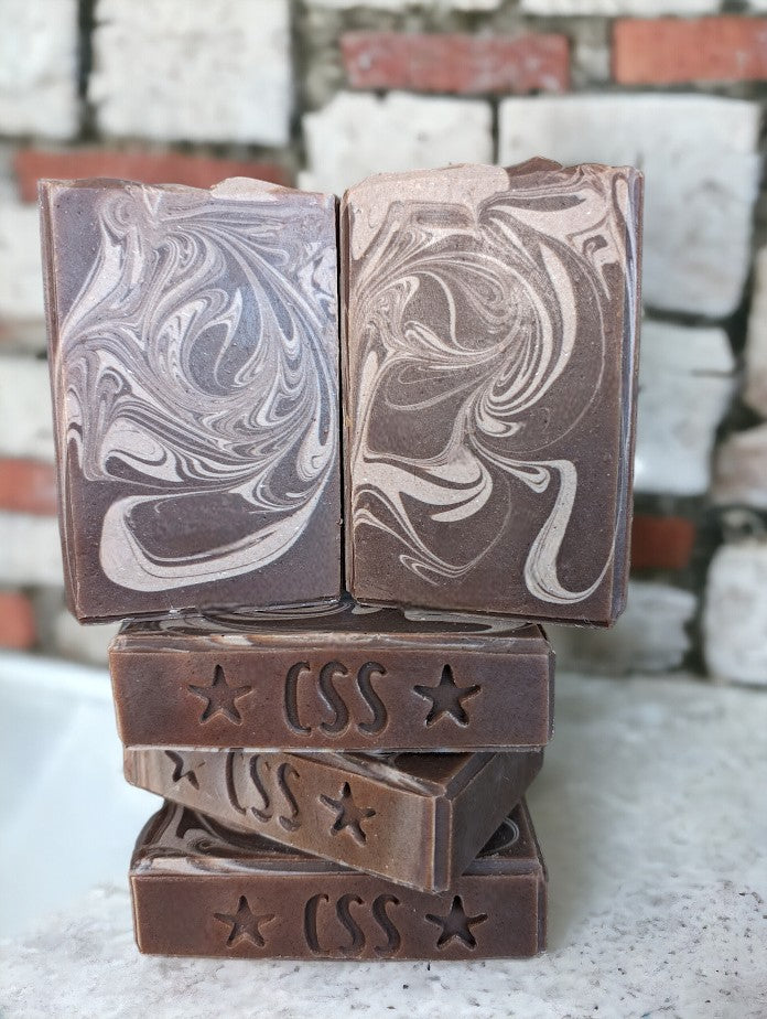 Hemp Oil and Goat Milk soap bar dark brown base with light brown swirls.  This soap bar is exceptional, not just because of its good for your skin base, but it will tantalize your olfactory senses with its much-loved Cocoa Butter Cashmere fragrance! Available in 3 sizes.