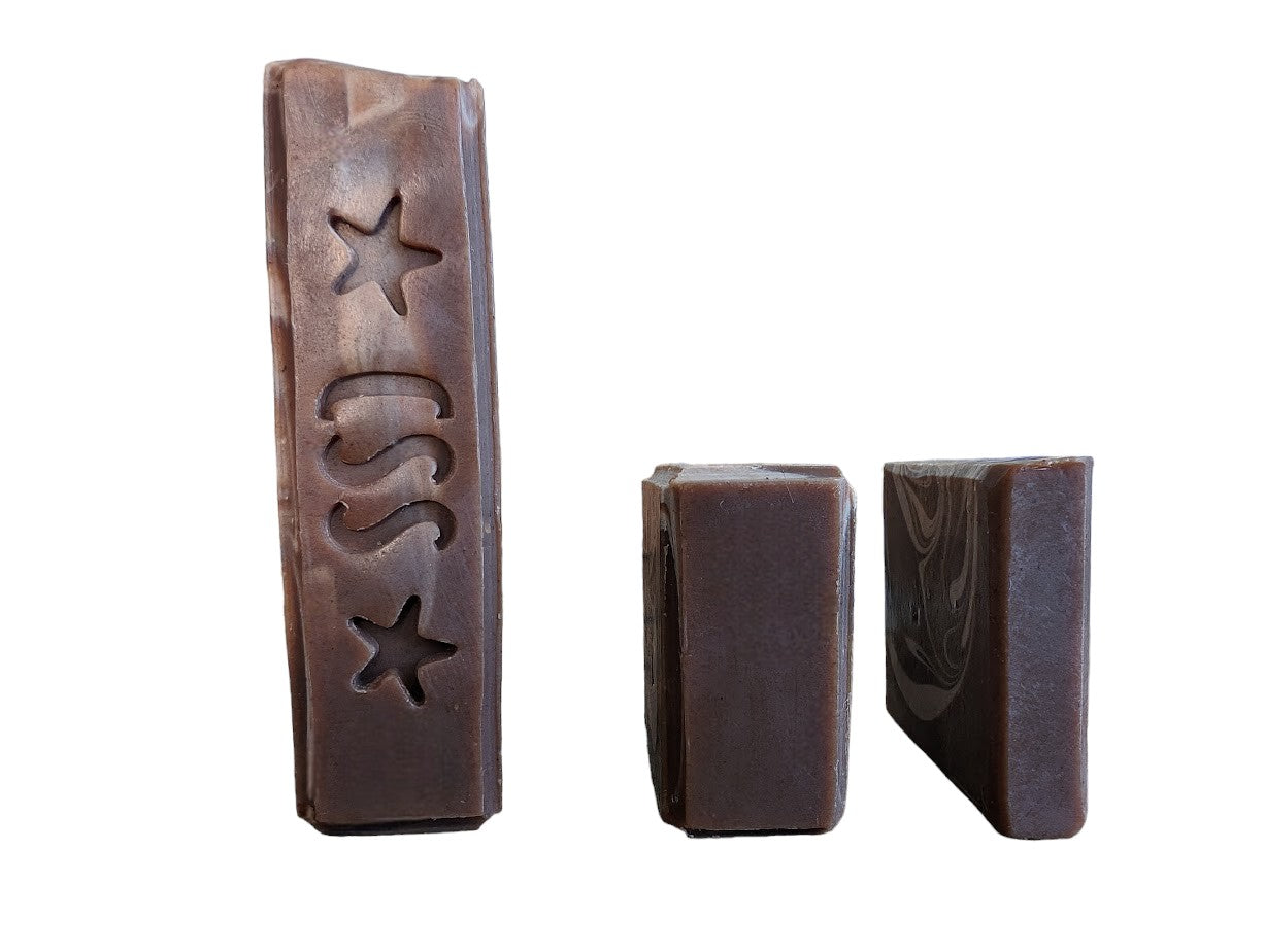 Hemp Oil and Goat Milk soap bar dark brown base with light brown swirls.  Fragranced with the much-loved Cocoa Butter Cashmere fragrance.  It's a wonderful addition to your bath and beauty routine!! Available in 3 sizes:  Regular Bar, Small Bar and Travel / Guest / Hotel sized bars.