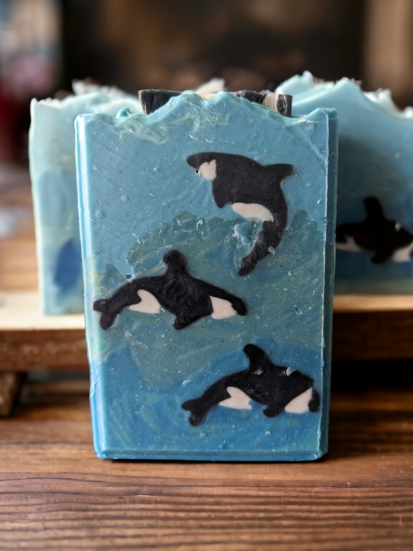 No whale of a tale here – just a luxurious bars soap with lots of lather and invigorating ocean freshness!  This one is perfect for gift giving this holiday season. This decorative soap is scented with Abalone & Sea Fragrance oil and features an ocean scene with 3 Orcas - 2 swimming and 1 jumping.   Our Orca Odyssey, handcrafted Luxury Soap is all you need to emerge from the shower feeling as fresh as a sea breeze!